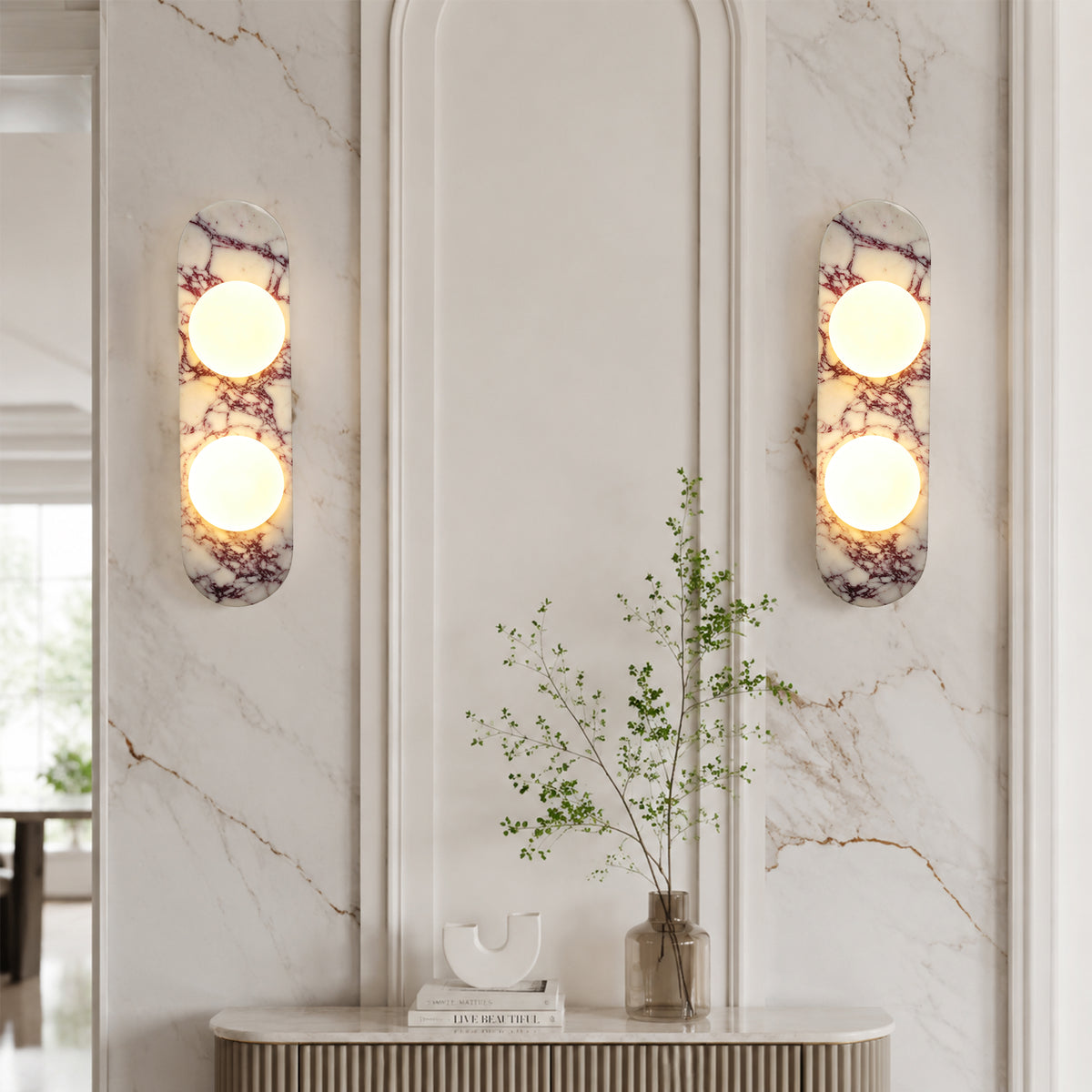 17.32" Bulgari Modern Natural Alabaster Wall Sconce with Globe Shade (G9 Bulbs Included)