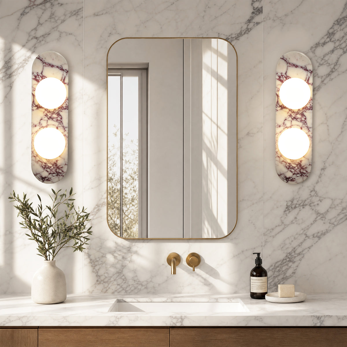 17.32" Bulgari Modern Natural Alabaster Wall Sconce with Globe Shade (G9 Bulbs Included)