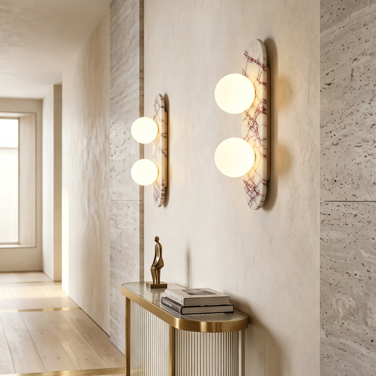 17.32" Bulgari Modern Natural Alabaster Wall Sconce with Globe Shade (G9 Bulbs Included)