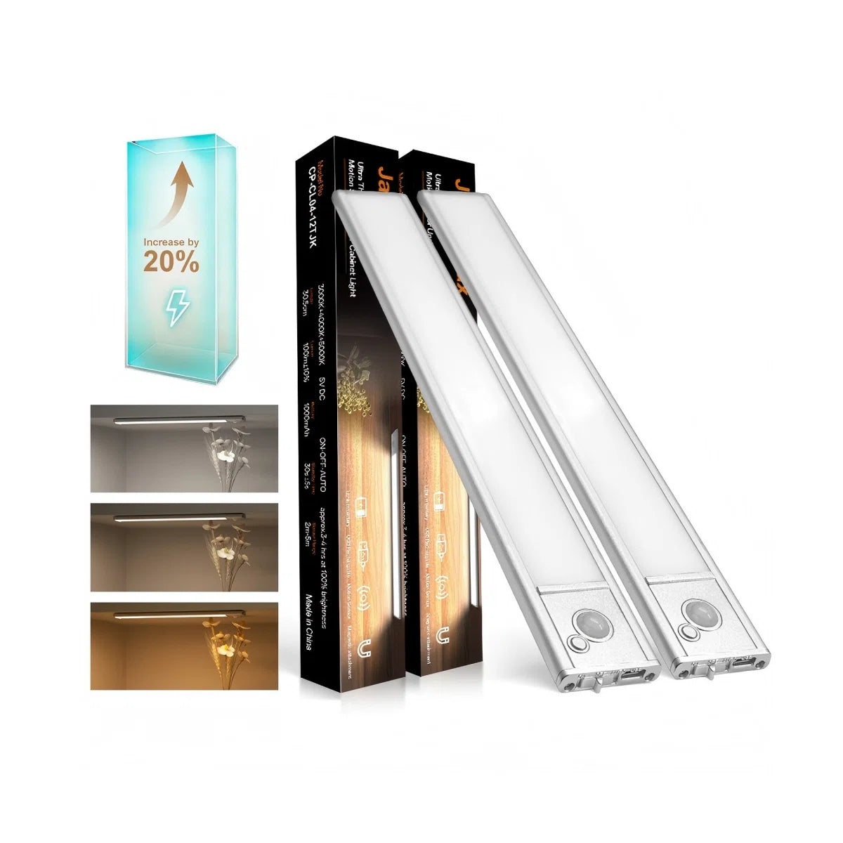 Dehowell 12 Inch 2pcs Wireless Led Dimmable Ultra Thin Motion Sensor Under Cabinet Light (Set of 2)