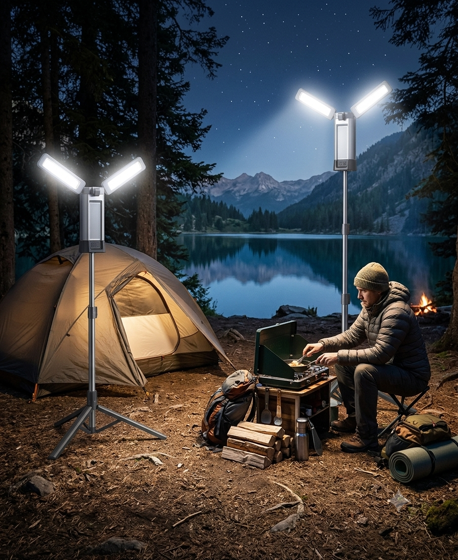 Dehowell Super Bright Portable COB Work Light | Telescopic Tripod Stand Night Market Lamp | Foldable 3-Panel Detachable Flashlight