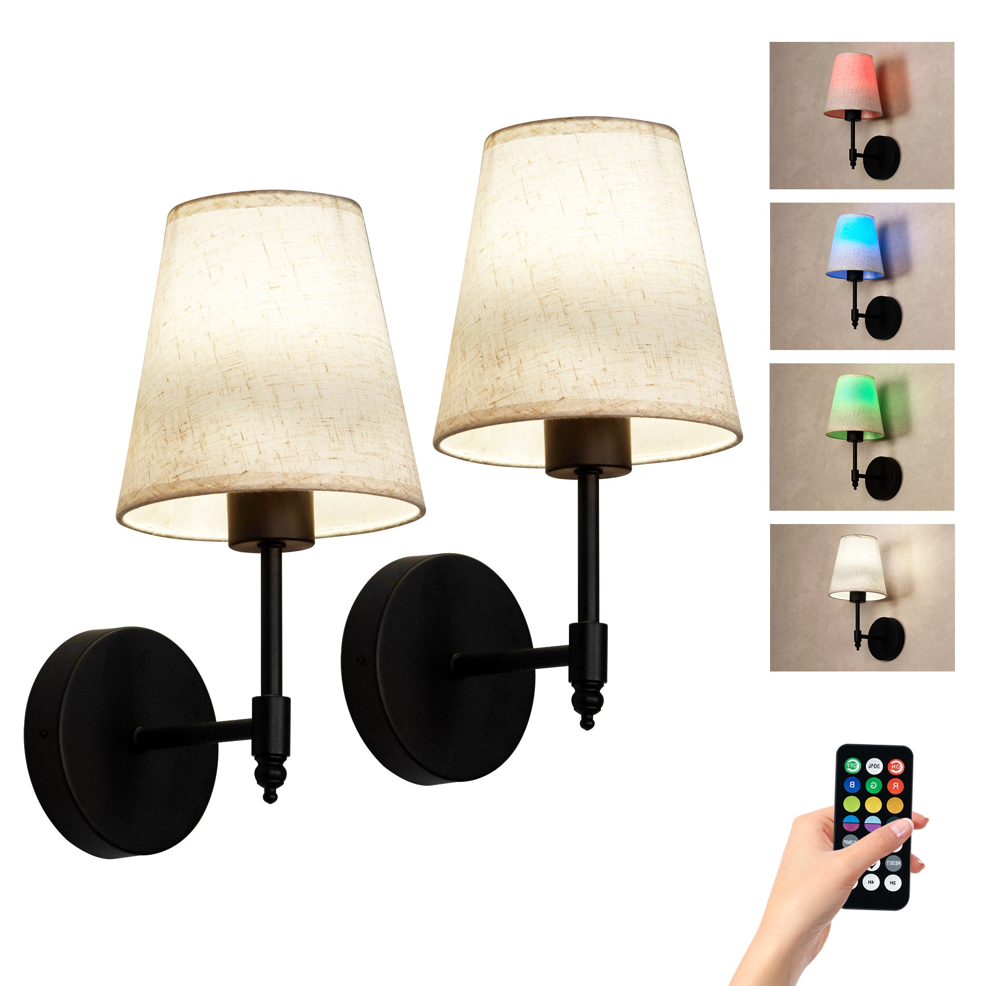 Dehowell Battery Operated Wireless Fabric Wall Sconces with Remote Contro For Living Room, Bedroom, Hallway, And Bathroom (Set of 2)