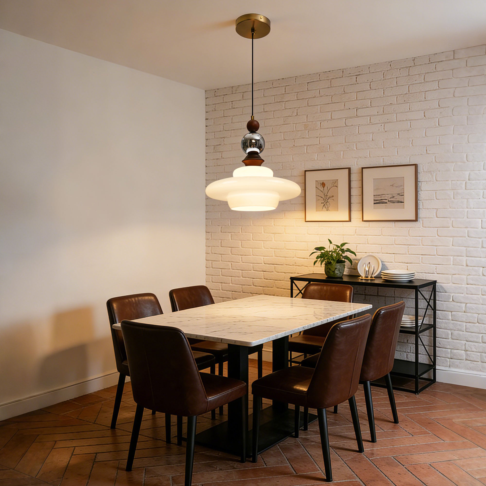 Dehowell Mid Century Glass Pendant Lamp With Wood & Metal Accents For Kitchen Island Living Dining Room
