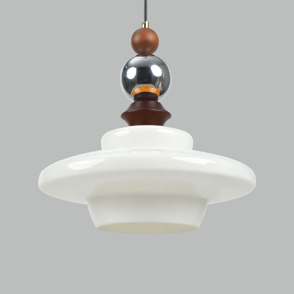 Dehowell Mid Century Glass Pendant Lamp With Wood & Metal Accents For Kitchen Island Living Dining Room