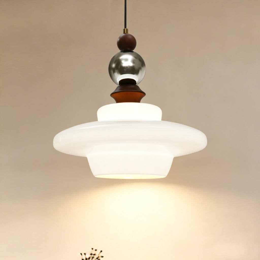 Dehowell Mid Century Glass Pendant Lamp With Wood & Metal Accents For Kitchen Island Living Dining Room