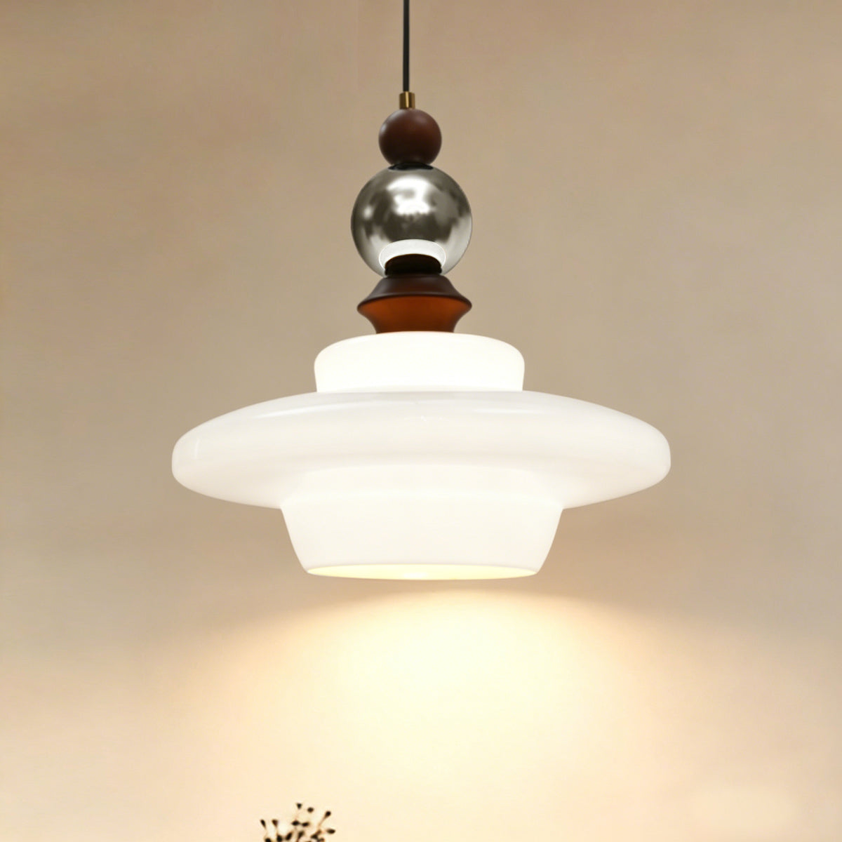 Dehowell Mid Century Glass Pendant Lamp With Wood & Metal Accents For Kitchen Island Living Dining Room
