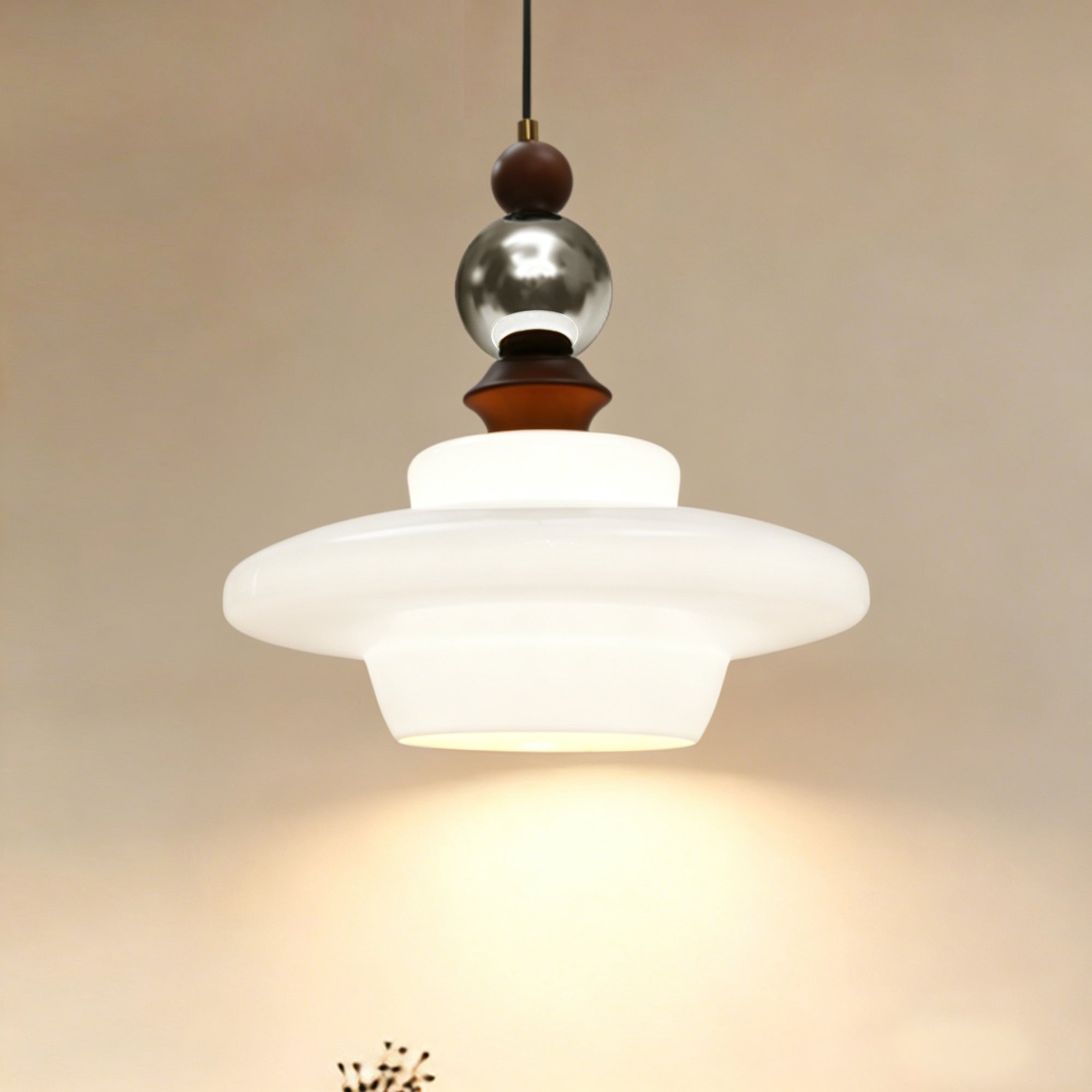 Dehowell Mid Century Glass Pendant Lamp With Wood & Metal Accents For Kitchen Island Living Dining Room