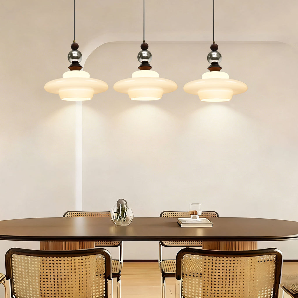 Dehowell Mid Century Glass Pendant Lamp With Wood & Metal Accents For Kitchen Island Living Dining Room