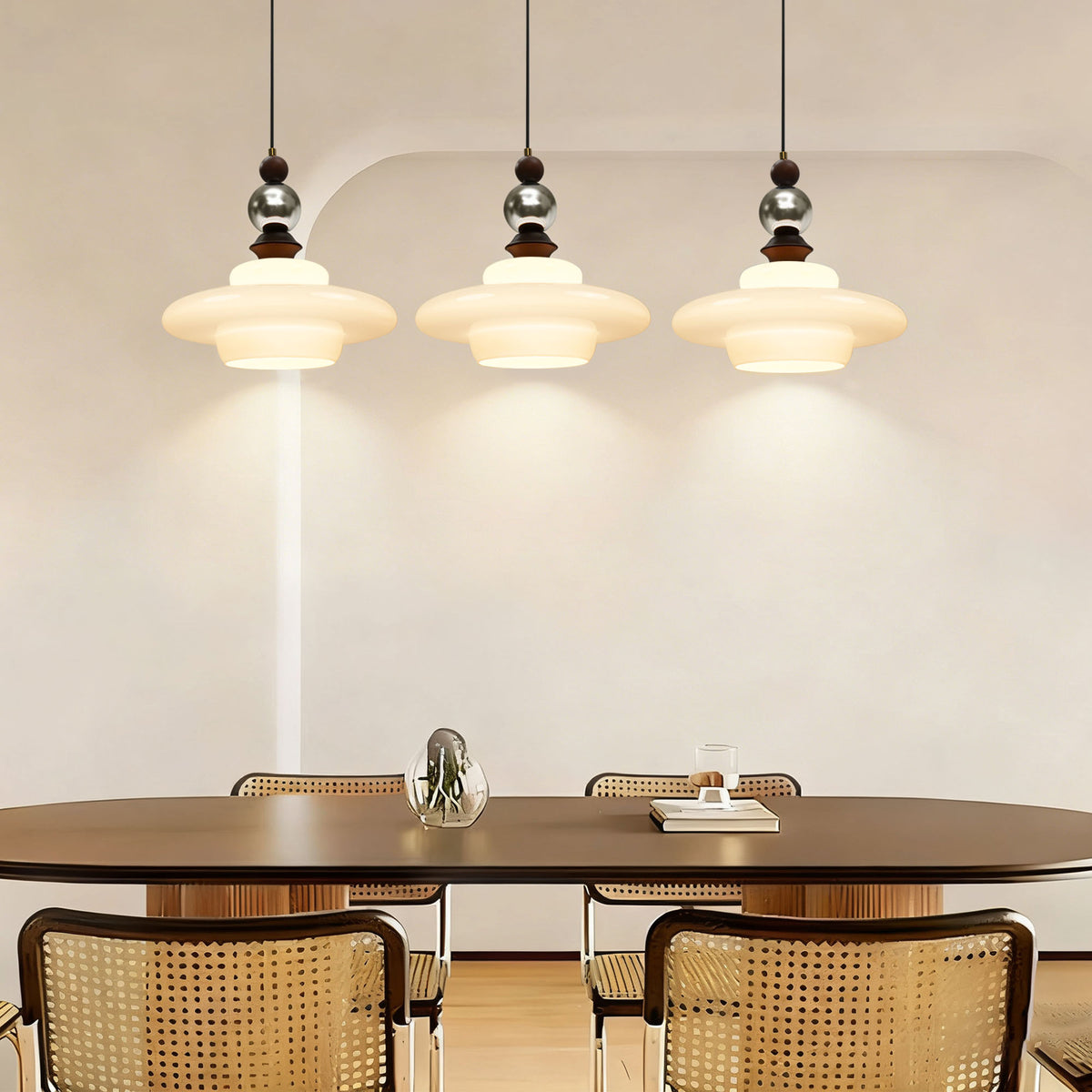 Dehowell Mid Century Glass Pendant Lamp With Wood & Metal Accents For Kitchen Island Living Dining Room