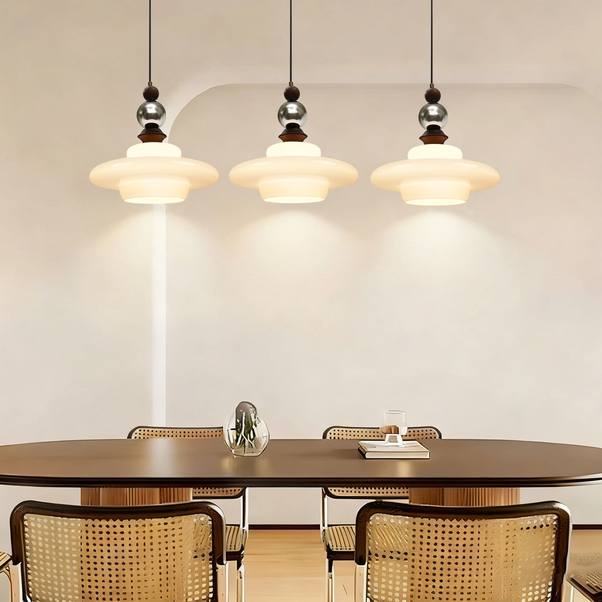 Dehowell Mid Century Glass Pendant Lamp With Wood & Metal Accents For Kitchen Island Living Dining Room