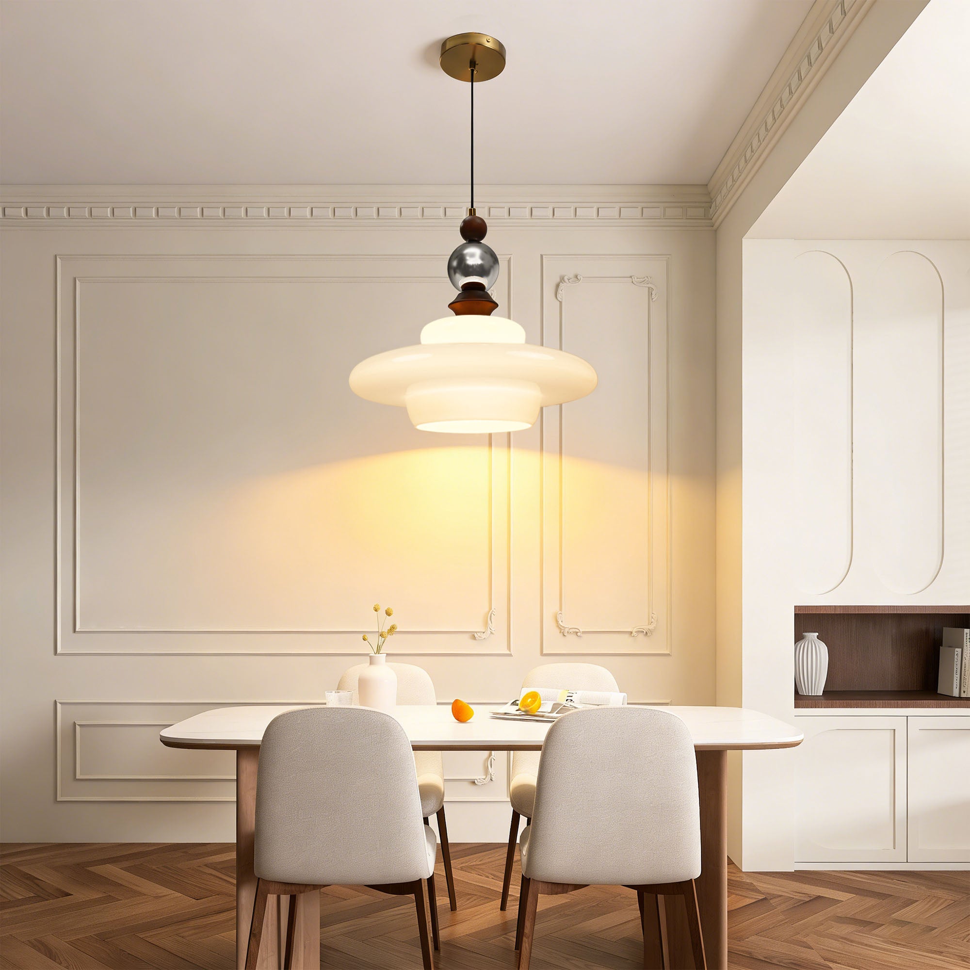 Dehowell Mid Century Glass Pendant Lamp With Wood & Metal Accents For Kitchen Island Living Dining Room