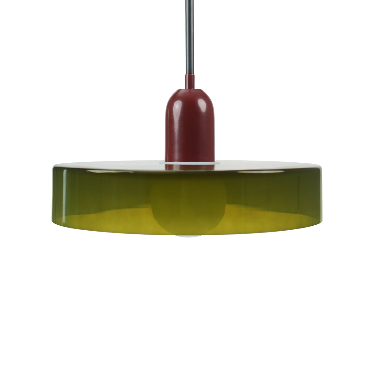 Modern 1-Light Pendant, 13.78" Olive Green Glass with Red Accent