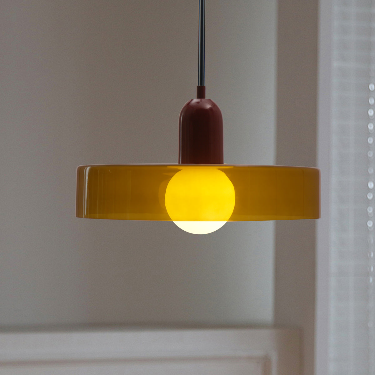 Modern 1-Light Pendant, 13.78" Olive Green Glass with Red Accent