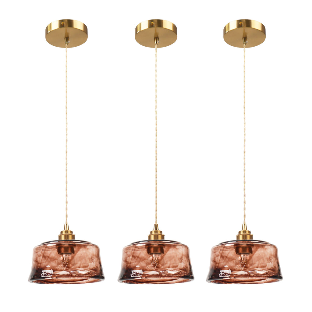 Dehowell 3-Light Island Pendant With Amber Glass Shade (Set of 3)