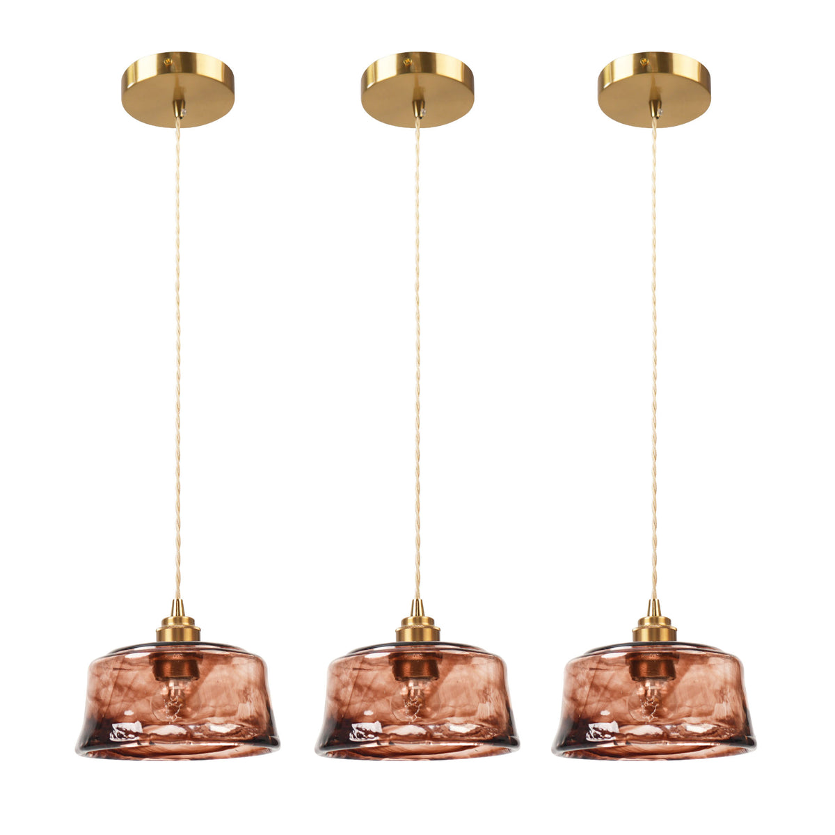 Dehowell 3-Light Island Pendant With Amber Glass Shade (Set of 3)