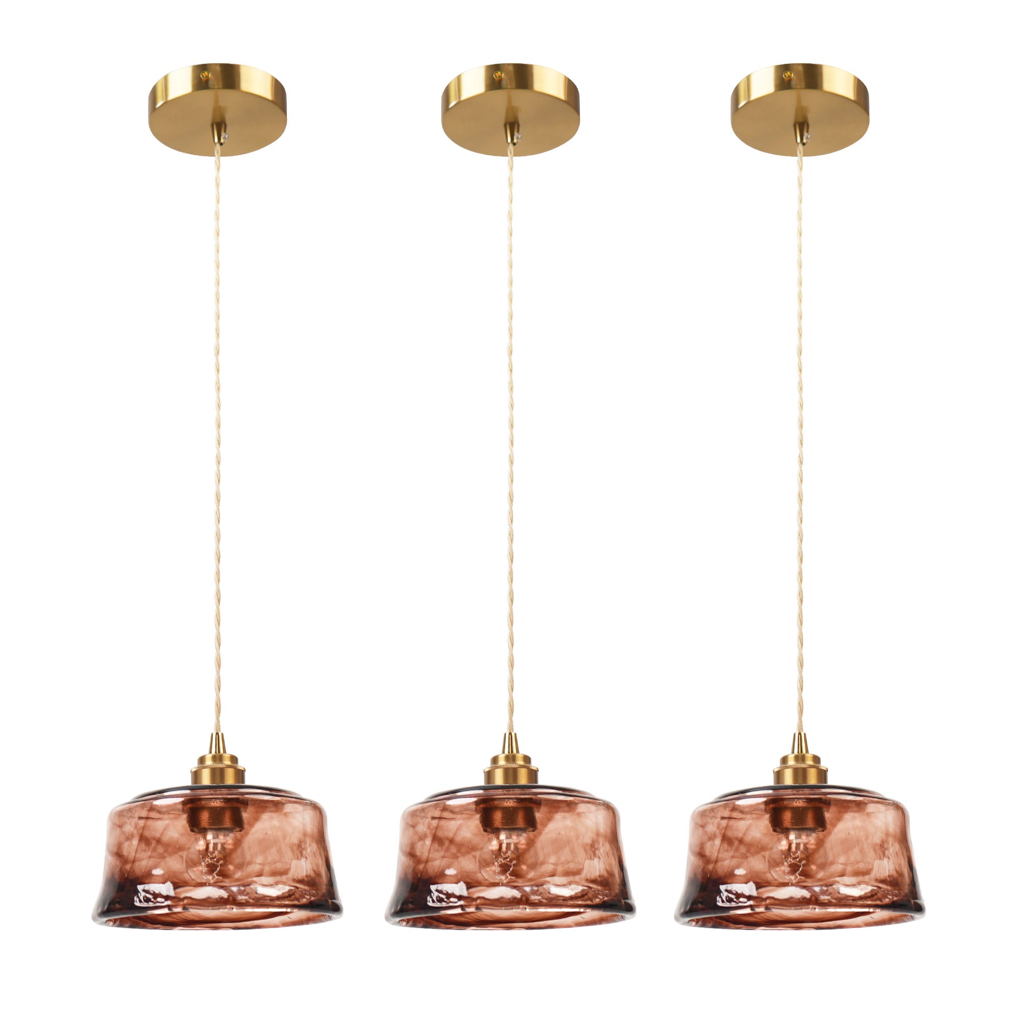 Dehowell 3-Light Island Pendant With Amber Glass Shade (Set of 3)