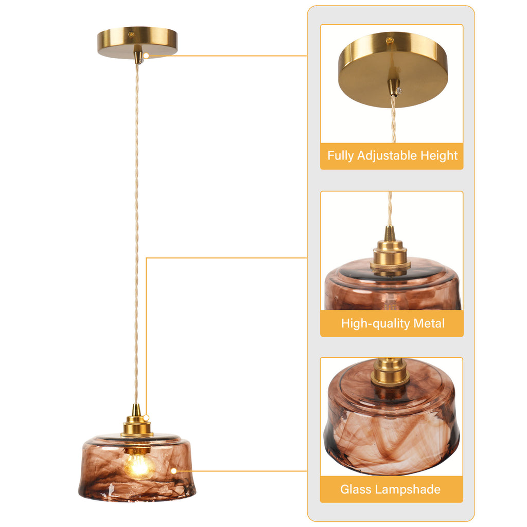Dehowell 3-Light Island Pendant With Amber Glass Shade (Set of 3)