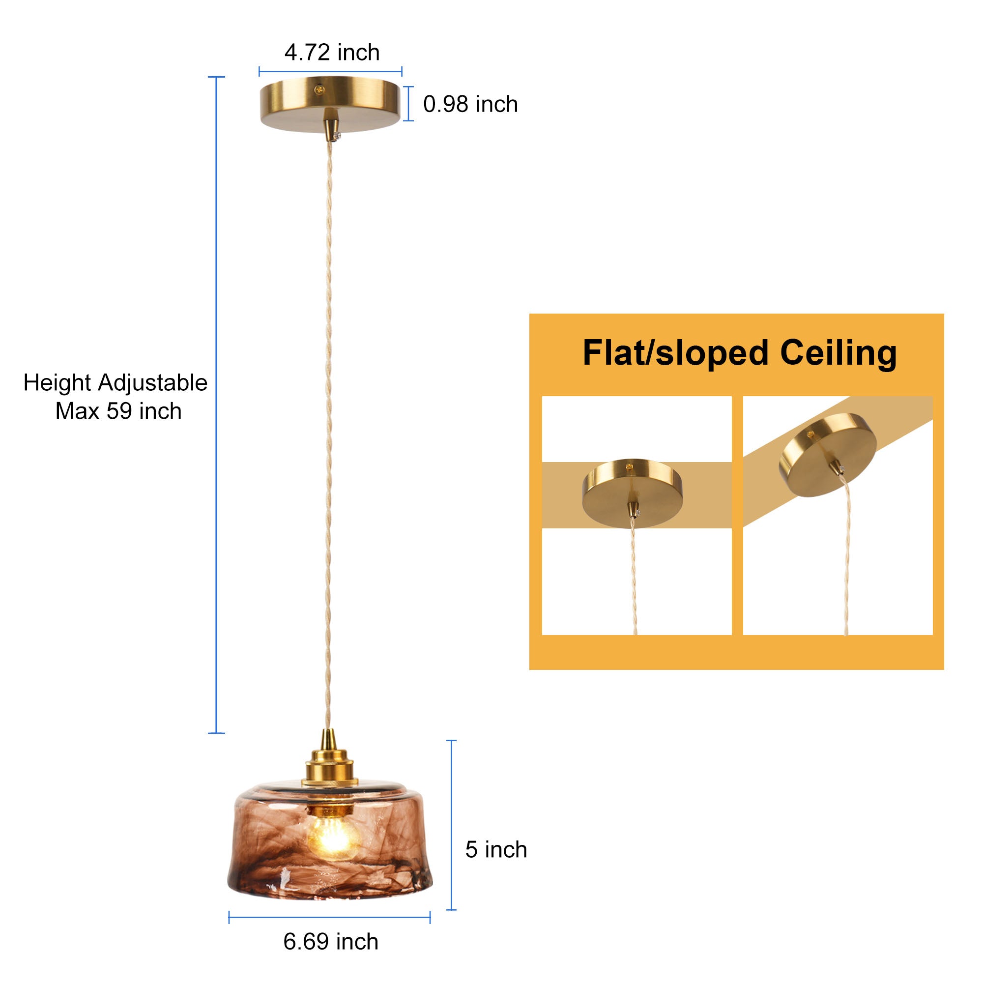 Dehowell 3-Light Island Pendant With Amber Glass Shade (Set of 3)