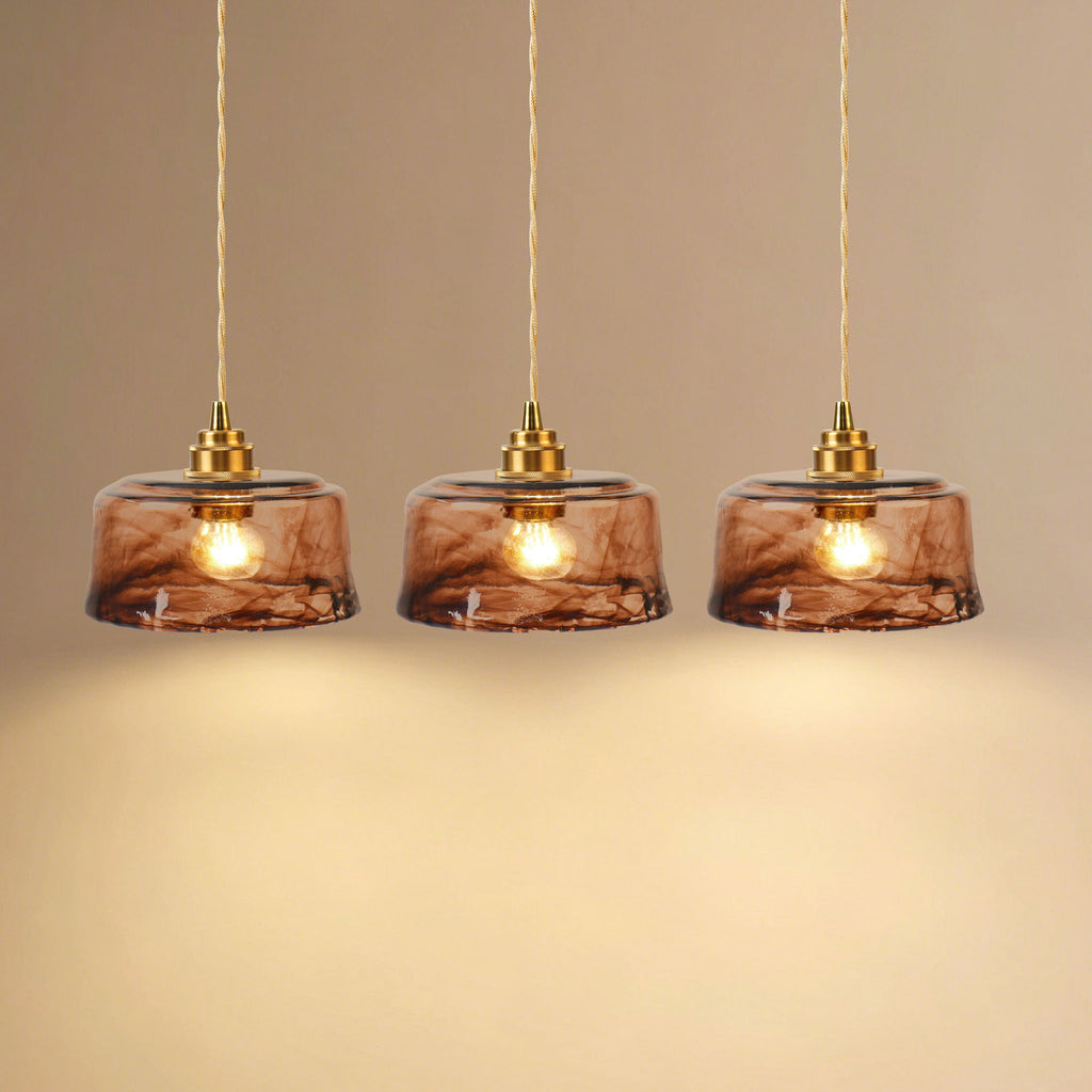Dehowell 3-Light Island Pendant With Amber Glass Shade (Set of 3)