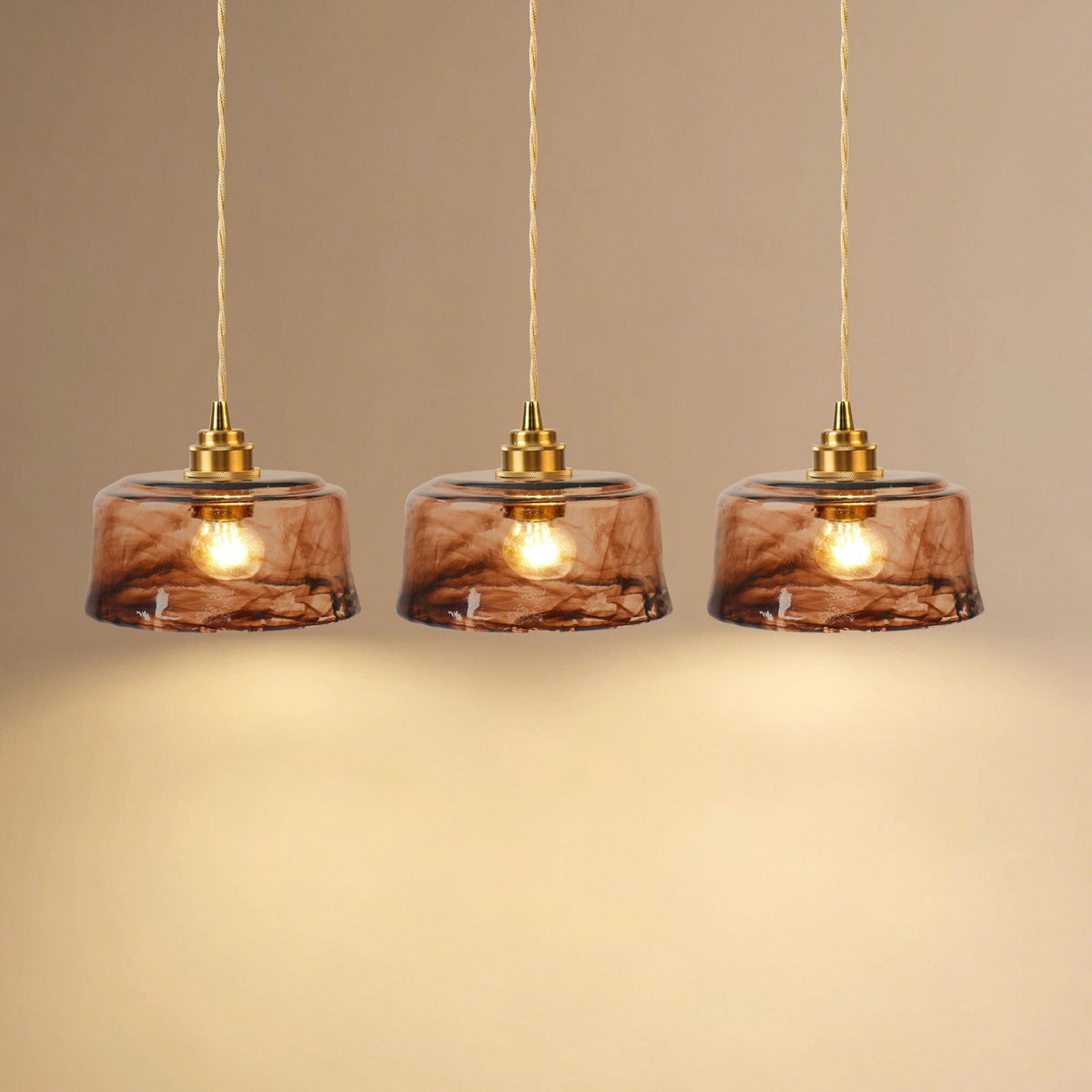 Dehowell 3-Light Island Pendant With Amber Glass Shade (Set of 3)