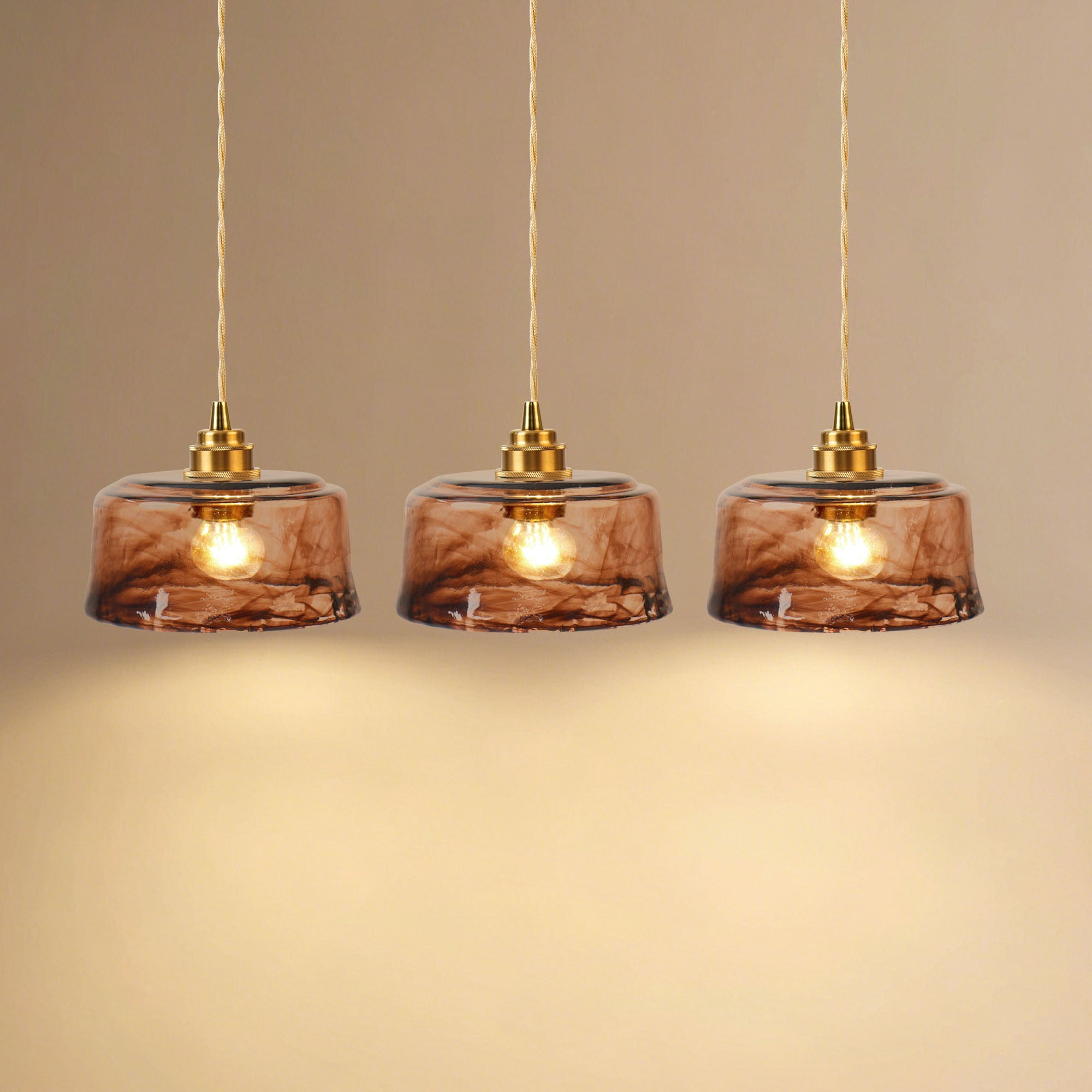 Dehowell 3-Light Island Pendant With Amber Glass Shade (Set of 3)