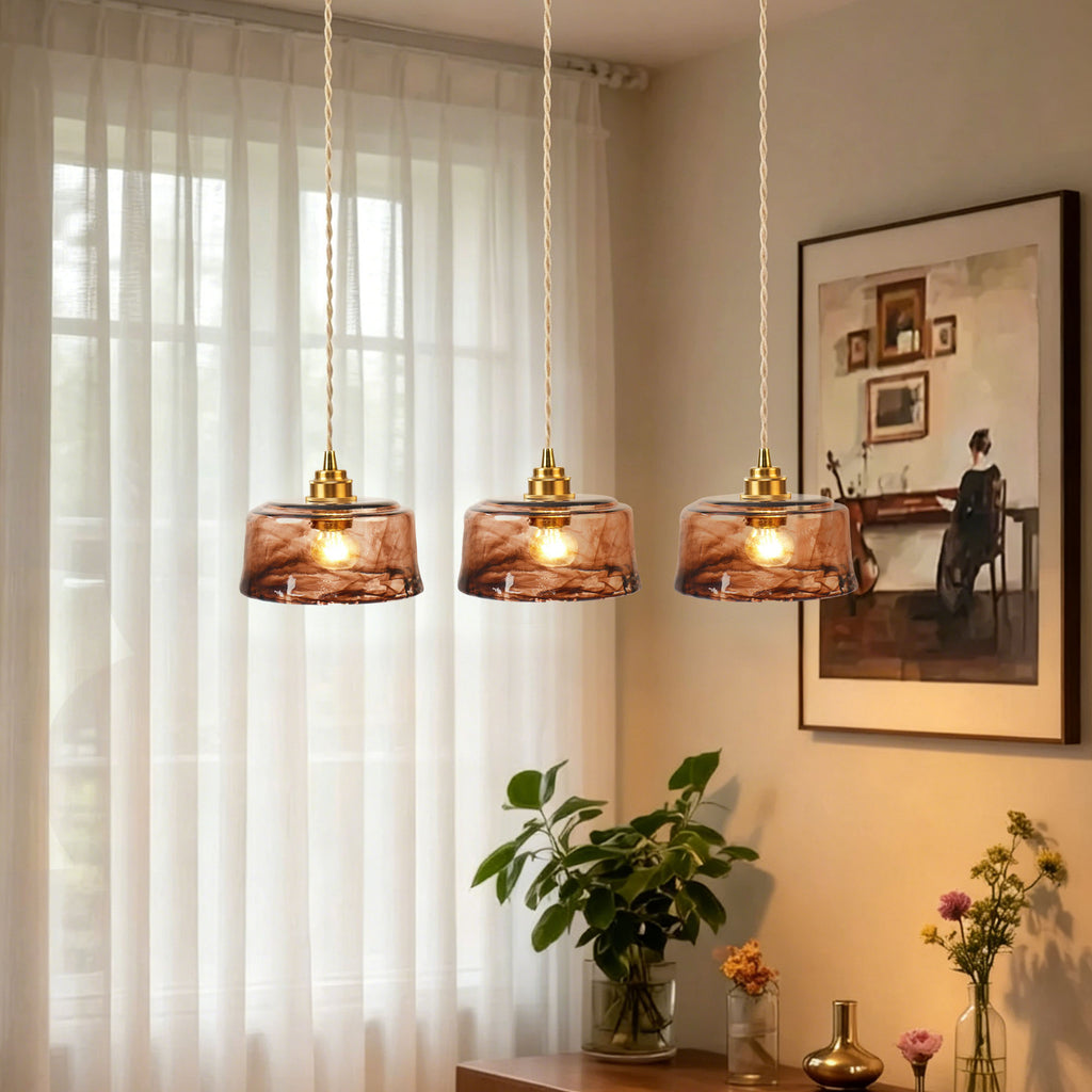 Dehowell 3-Light Island Pendant With Amber Glass Shade (Set of 3)