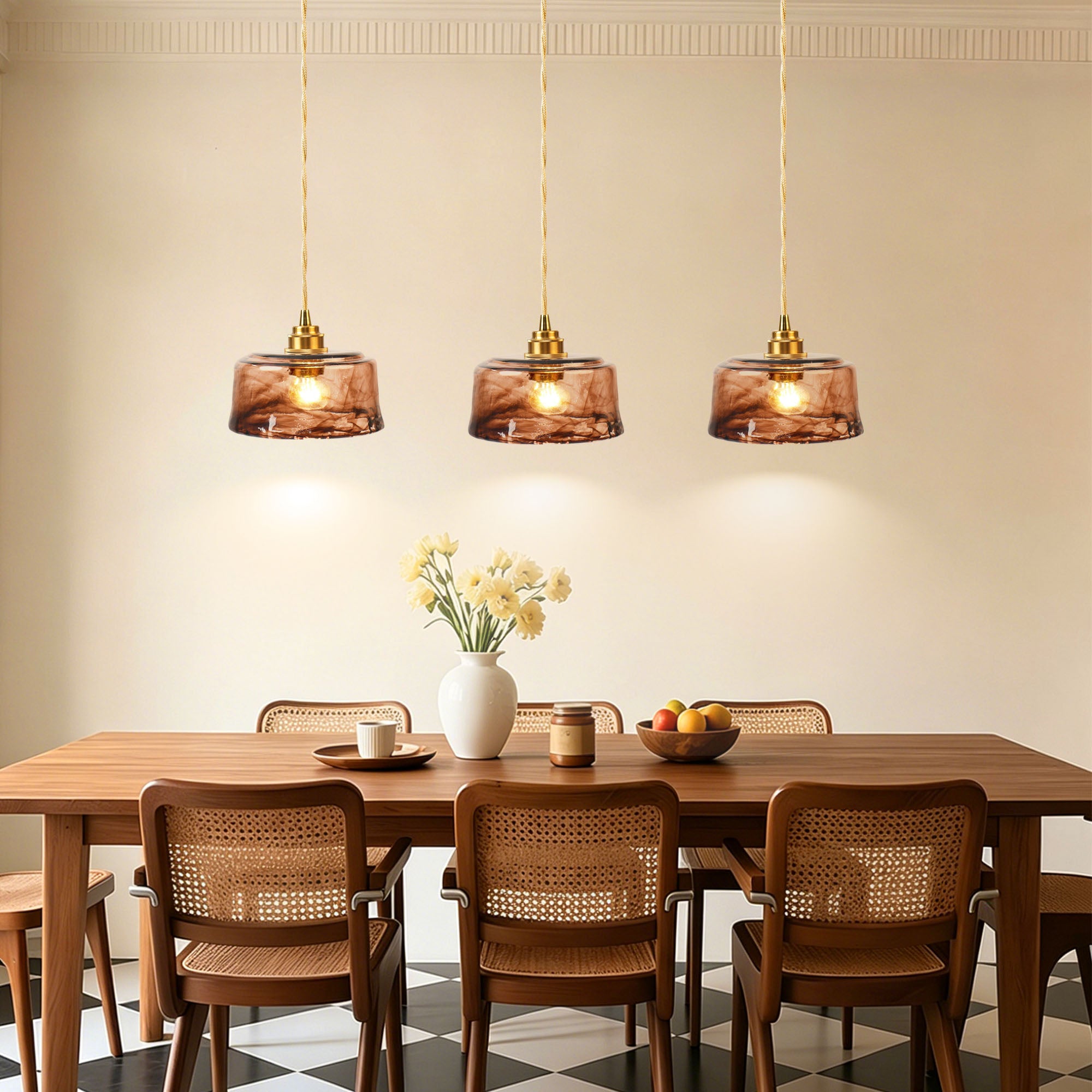 Dehowell 3-Light Island Pendant With Amber Glass Shade (Set of 3)