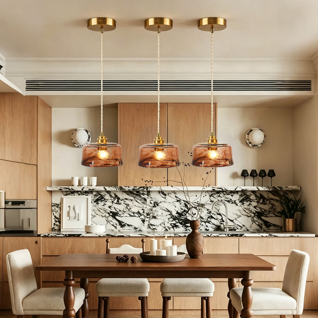 Dehowell 3-Light Island Pendant With Amber Glass Shade (Set of 3)