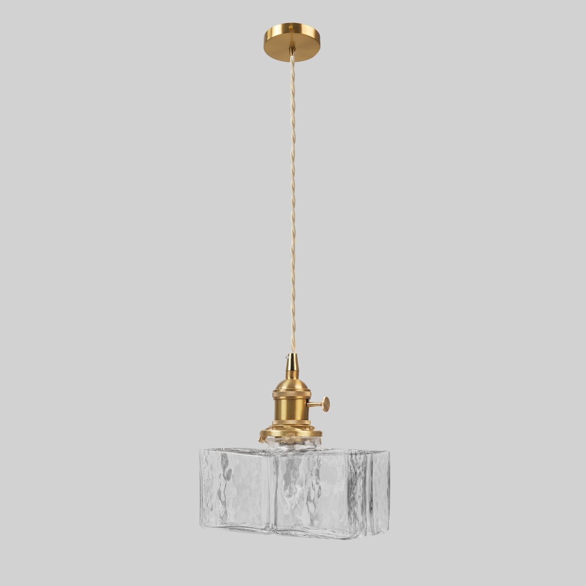 Modern Textured Square Glass Pendant With Brass Fixture for Kitchen Island Lighting