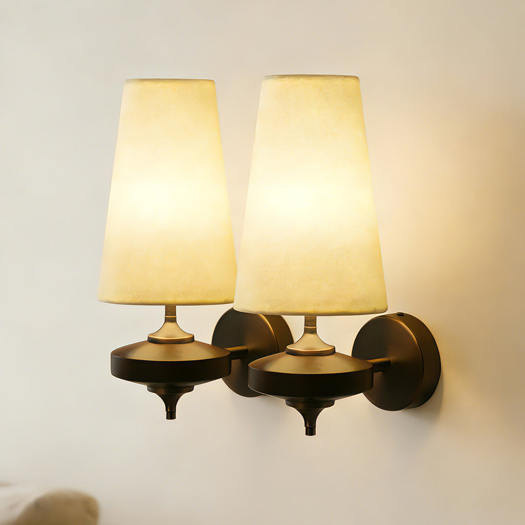 Dehowell Retro Wall Sconce with Fabric Shade and Wood Base (Set of 2)
