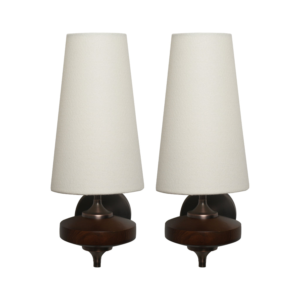 Dehowell Retro Wall Sconce with Fabric Shade and Wood Base (Set of 2)