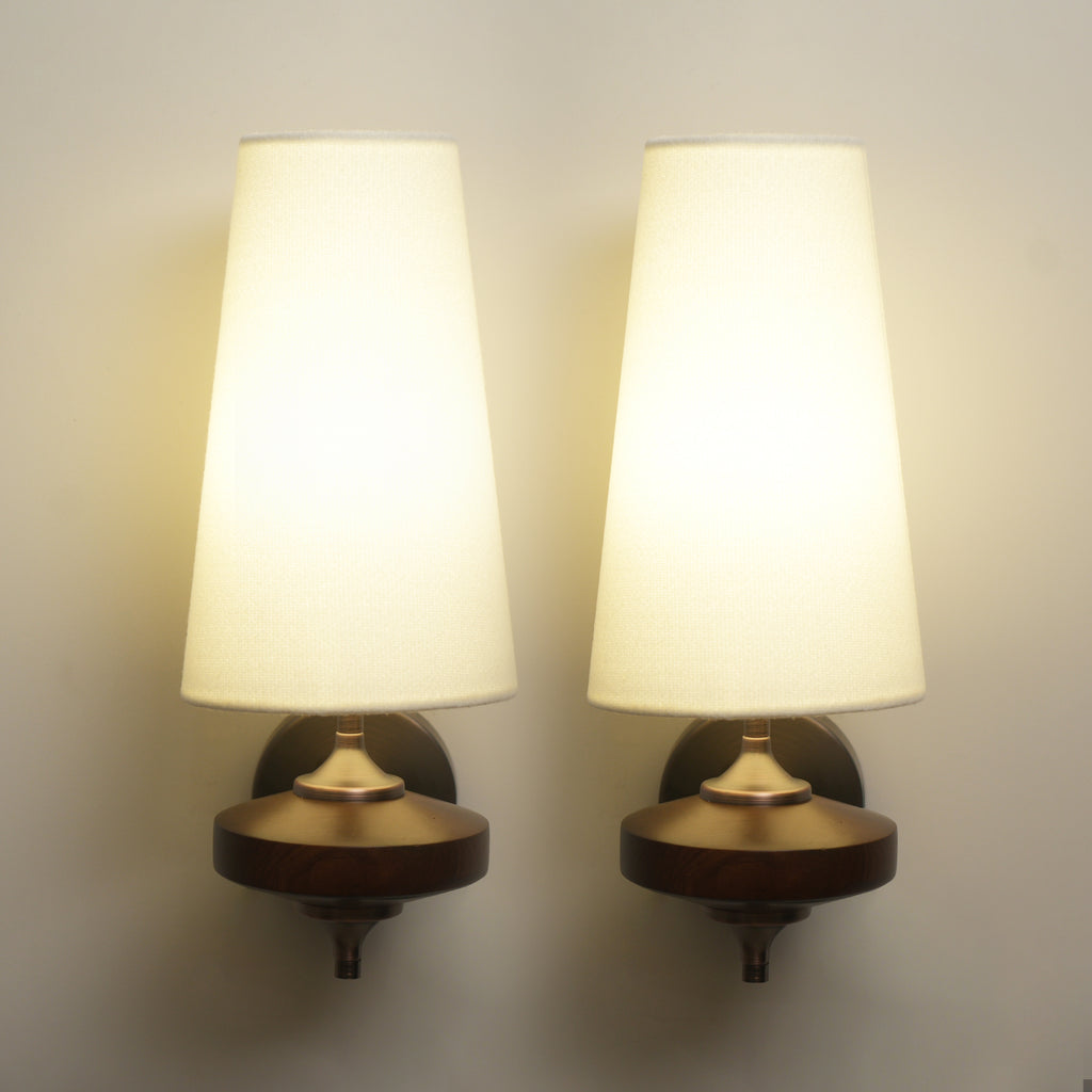 Dehowell Retro Wall Sconce with Fabric Shade and Wood Base (Set of 2)