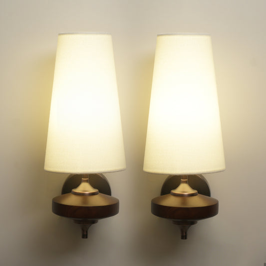 Dehowell Retro Wall Sconce with Fabric Shade and Wood Base (Set of 2)