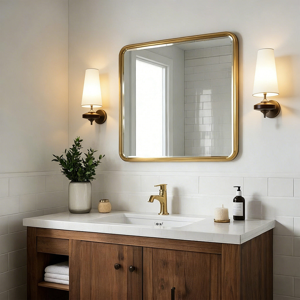 Dehowell Retro Wall Sconce with Fabric Shade and Wood Base (Set of 2)