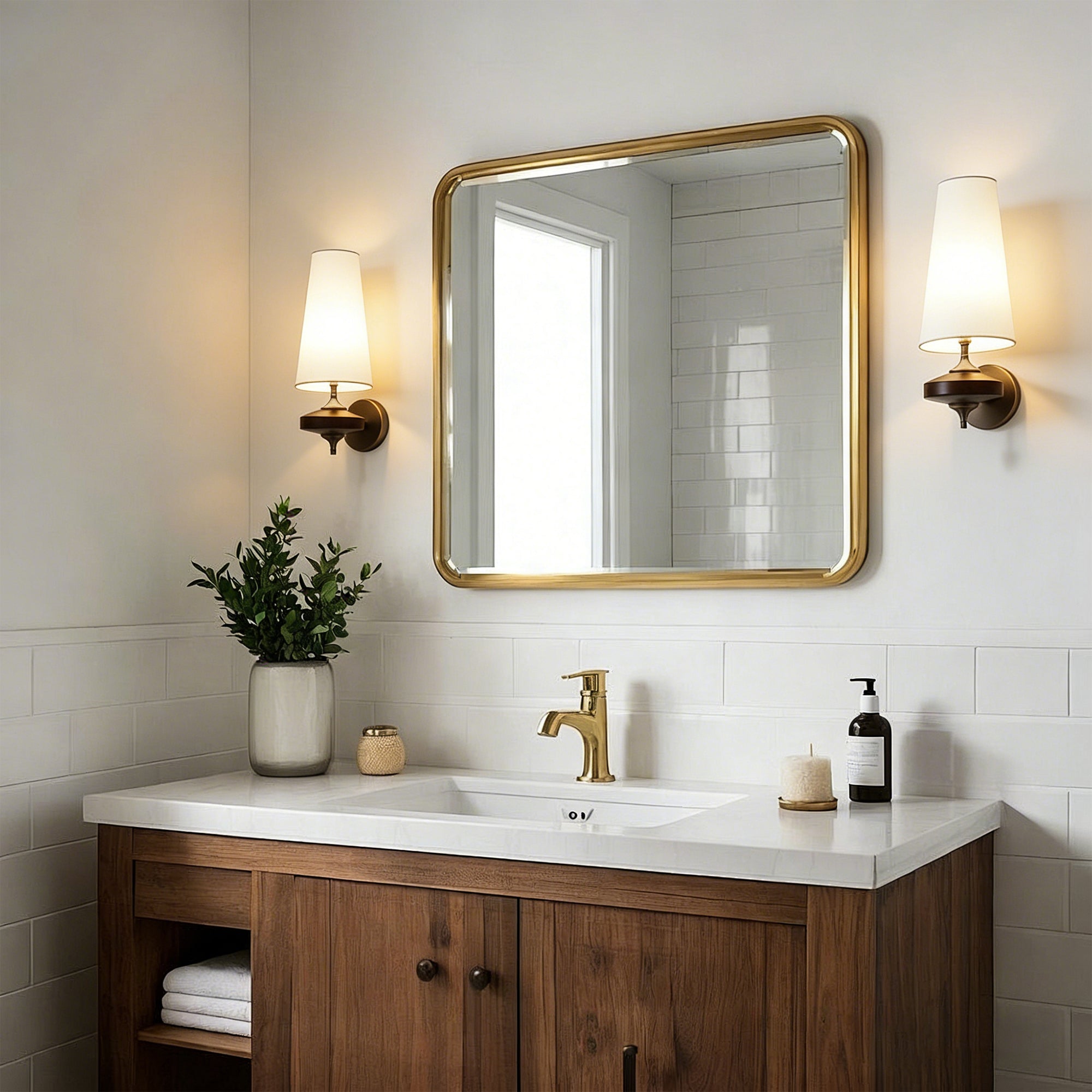 Dehowell Retro Wall Sconce with Fabric Shade and Wood Base (Set of 2)