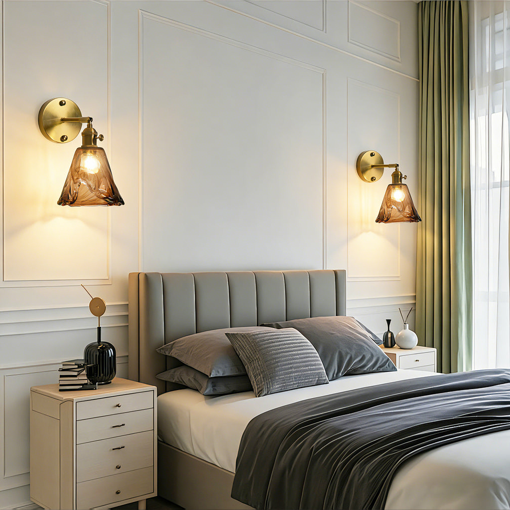 Dehowell 2 lights Adjustable Metal Armed Wall Sconce with Amber Glass Lampeshade