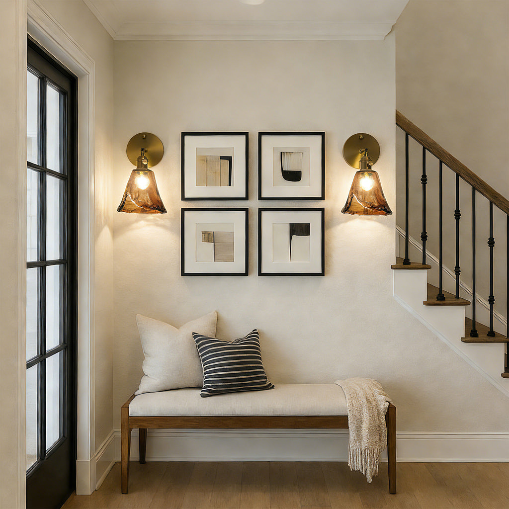 Dehowell 2 lights Adjustable Metal Armed Wall Sconce with Amber Glass Lampeshade