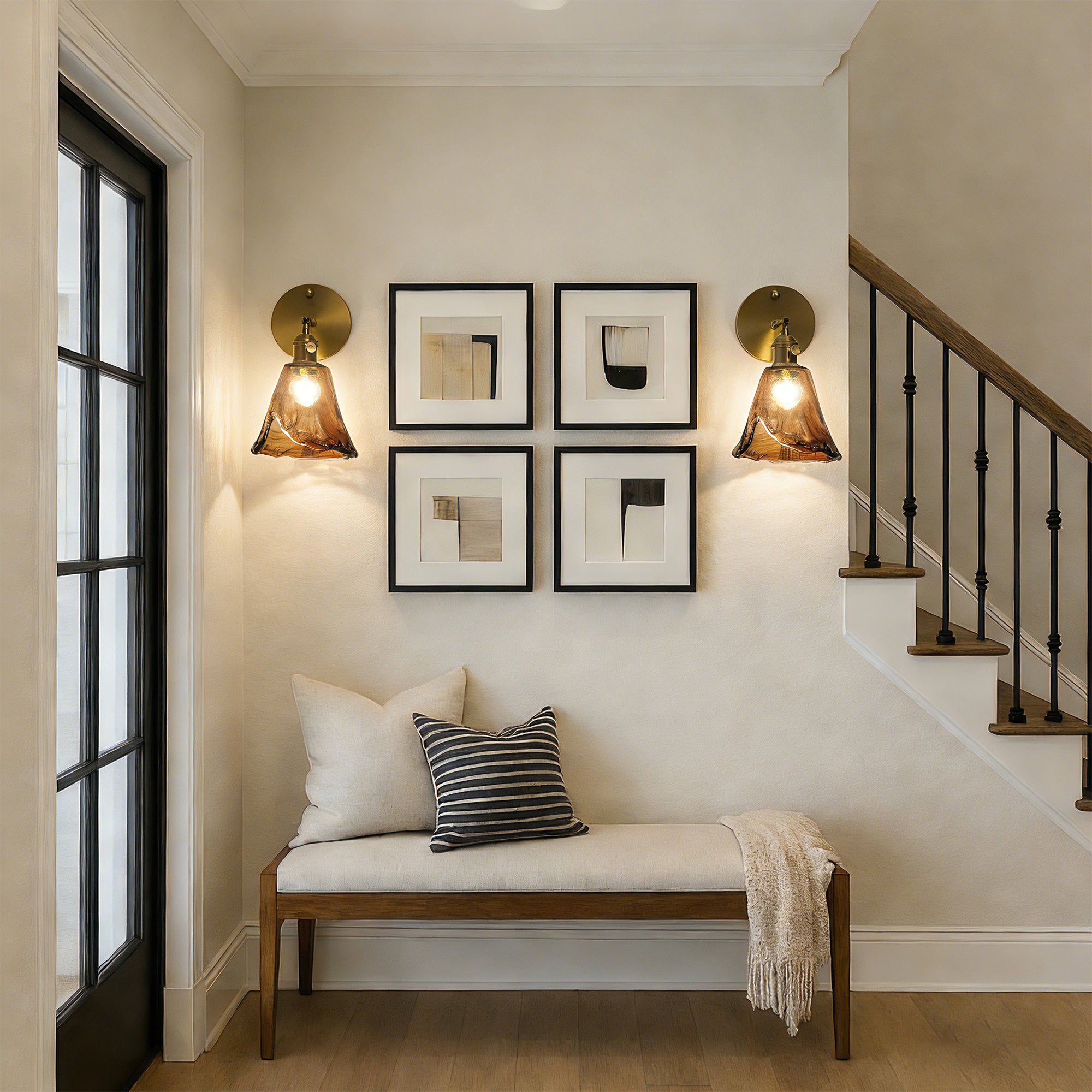 Dehowell 2 lights Adjustable Metal Armed Wall Sconce with Amber Glass Lampeshade