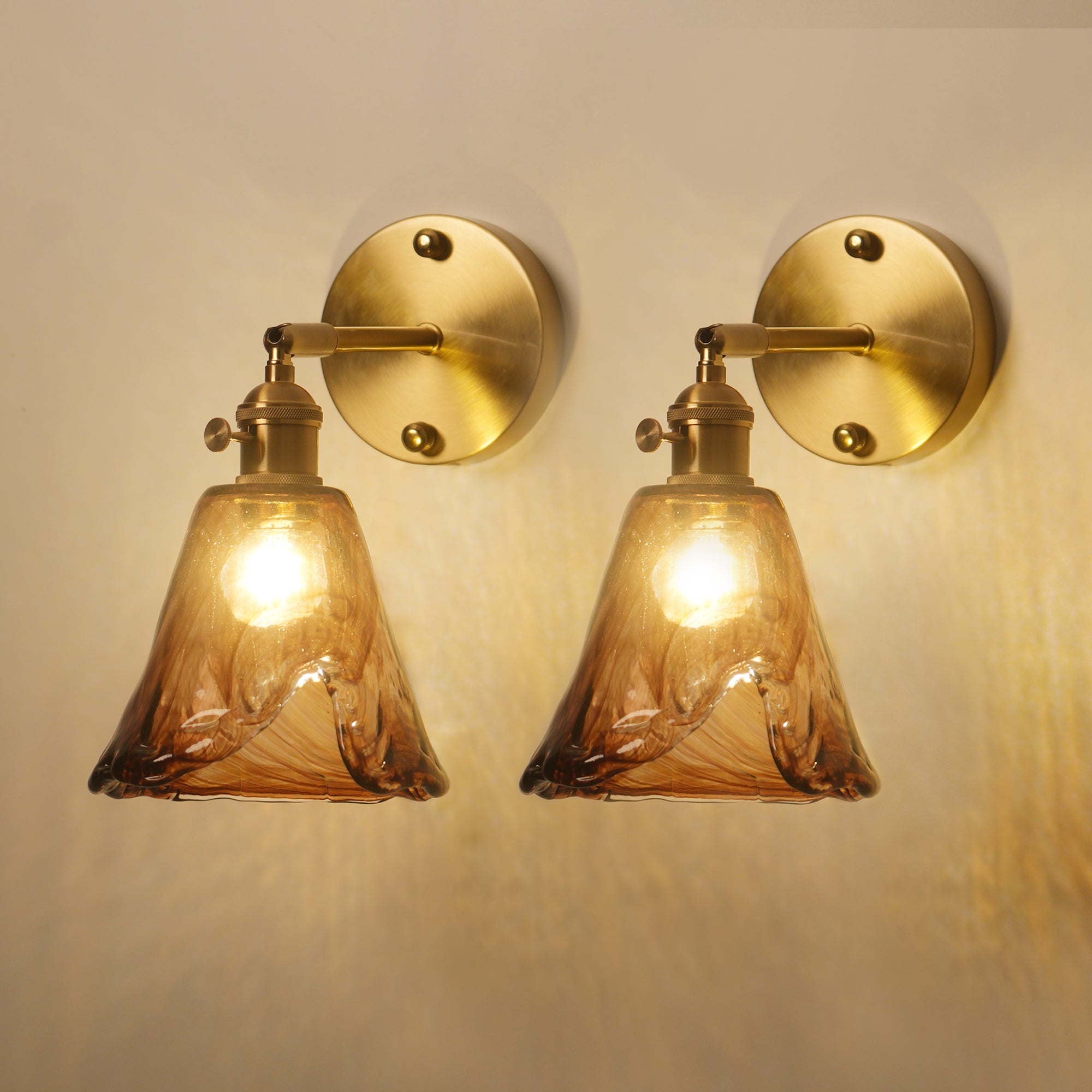 Dehowell 2 lights Adjustable Metal Armed Wall Sconce with Amber Glass Lampeshade