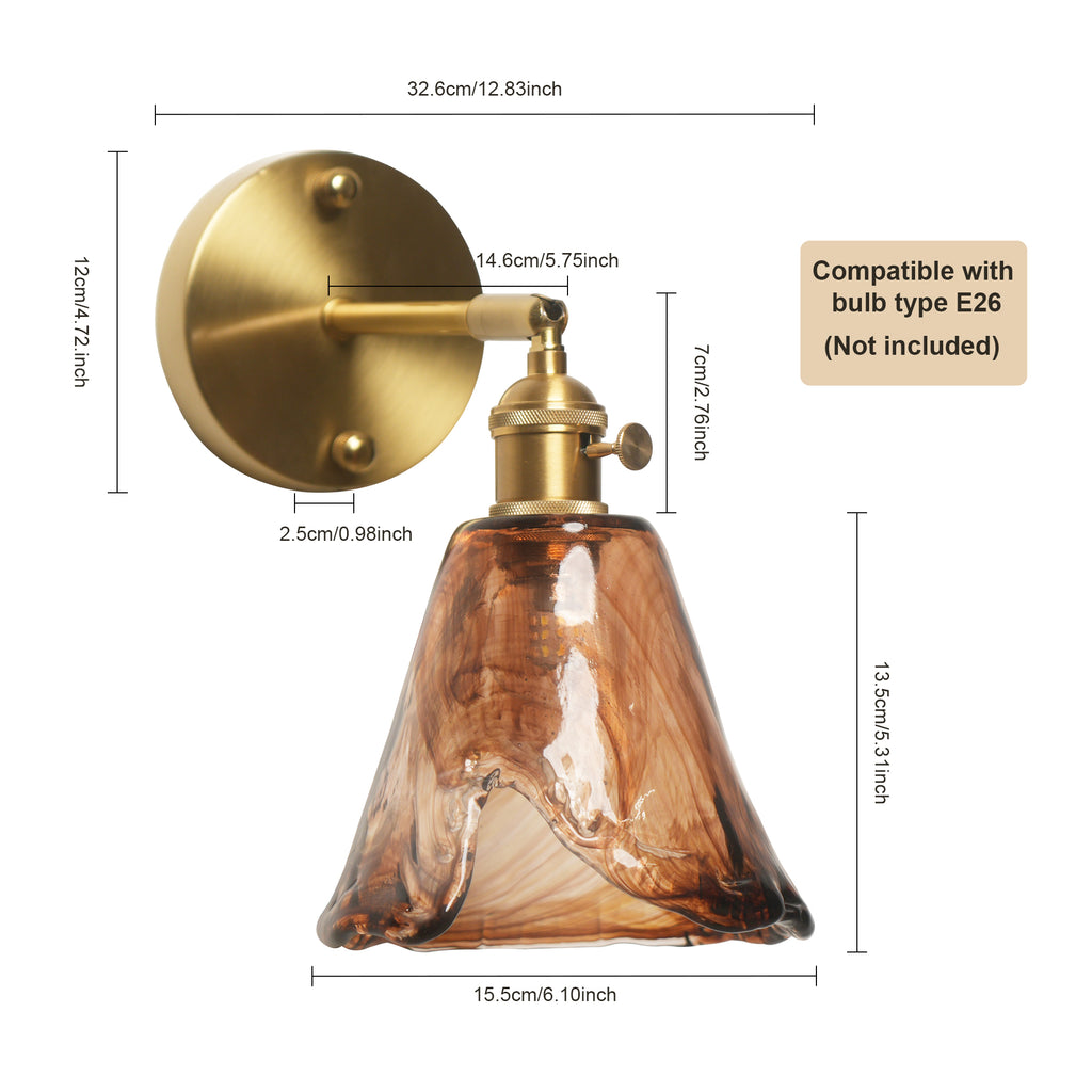 Dehowell 2 lights Adjustable Metal Armed Wall Sconce with Amber Glass Lampeshade