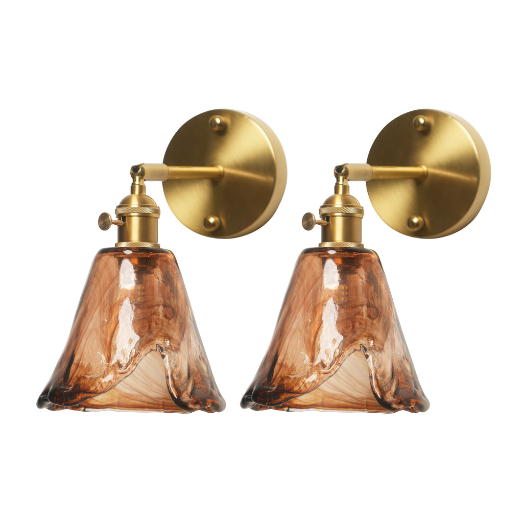 Dehowell 2 lights Adjustable Metal Armed Wall Sconce with Amber Glass Lampeshade