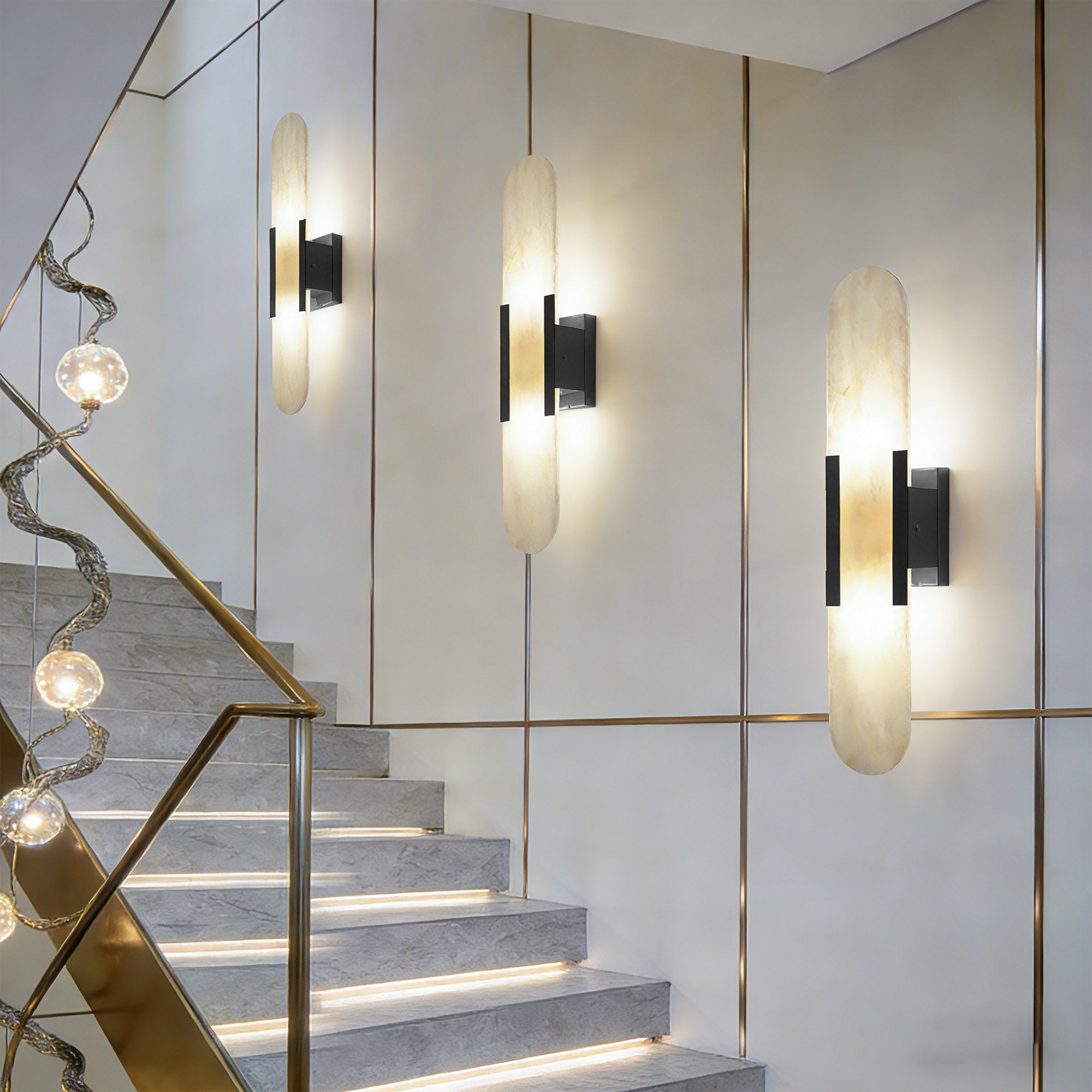 Dehowell 19.7in Dimmable Wall Mounted Sconce with Alabaster Shade,Modern 2-lights Wall Light with G9 Bulbs (Set of 2)