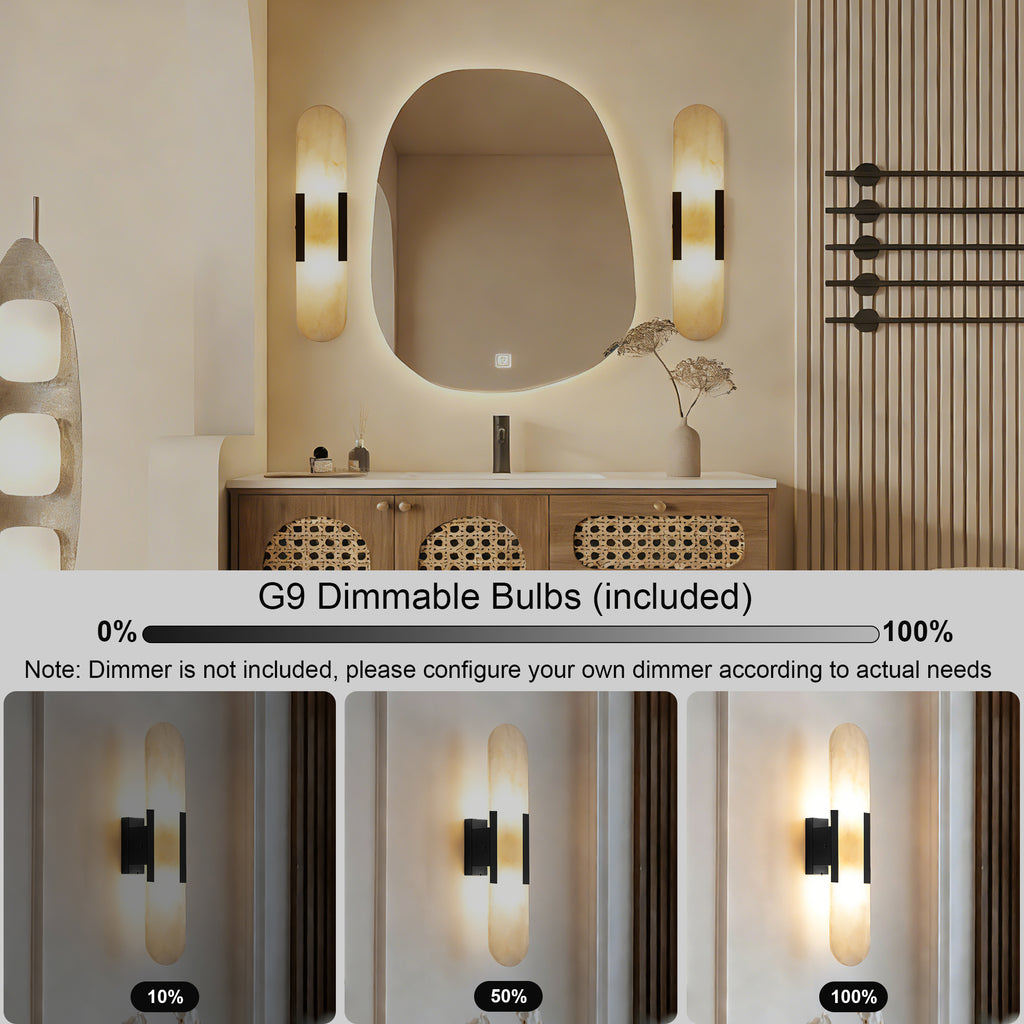 Dehowell 19.7in Dimmable Wall Mounted Sconce with Alabaster Shade,Modern 2-lights Wall Light with G9 Bulbs (Set of 2)