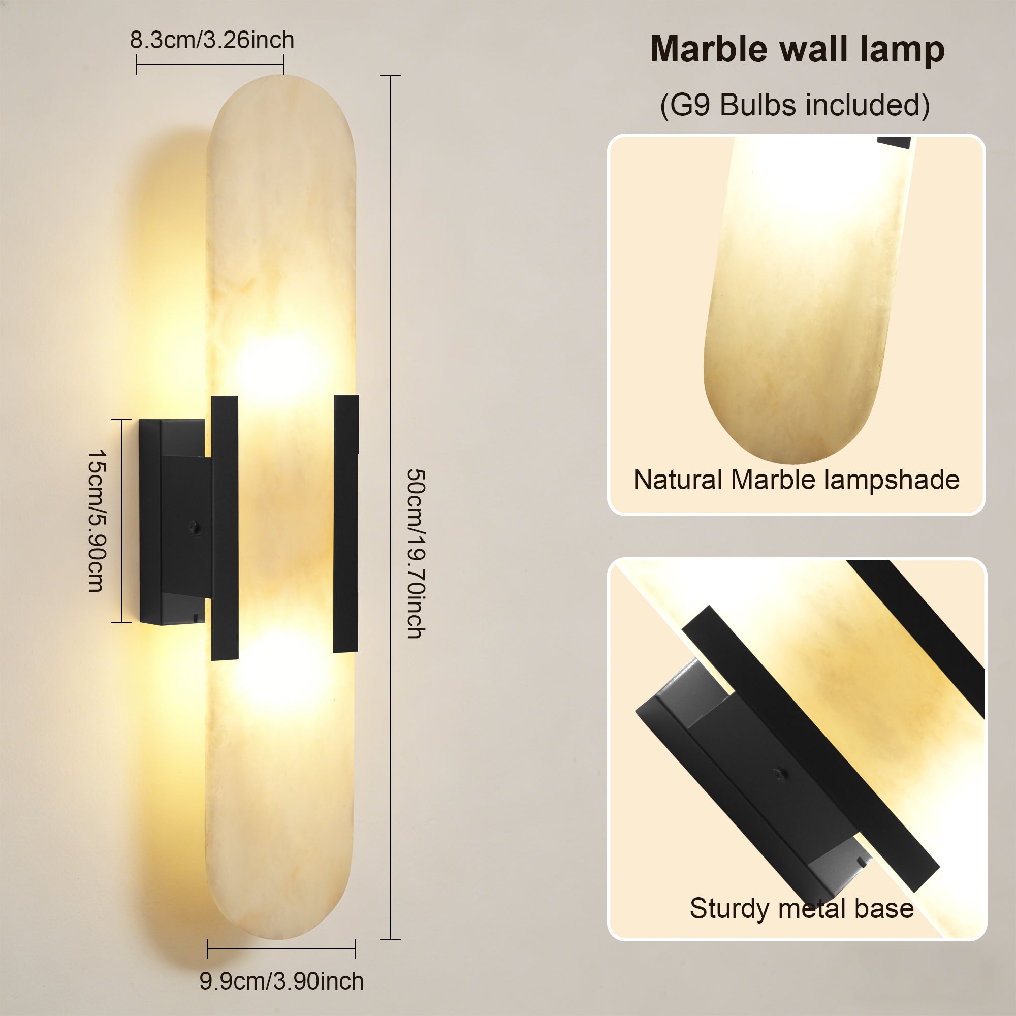 Dehowell 19.7in Dimmable Wall Mounted Sconce with Alabaster Shade,Modern 2-lights Wall Light with G9 Bulbs (Set of 2)