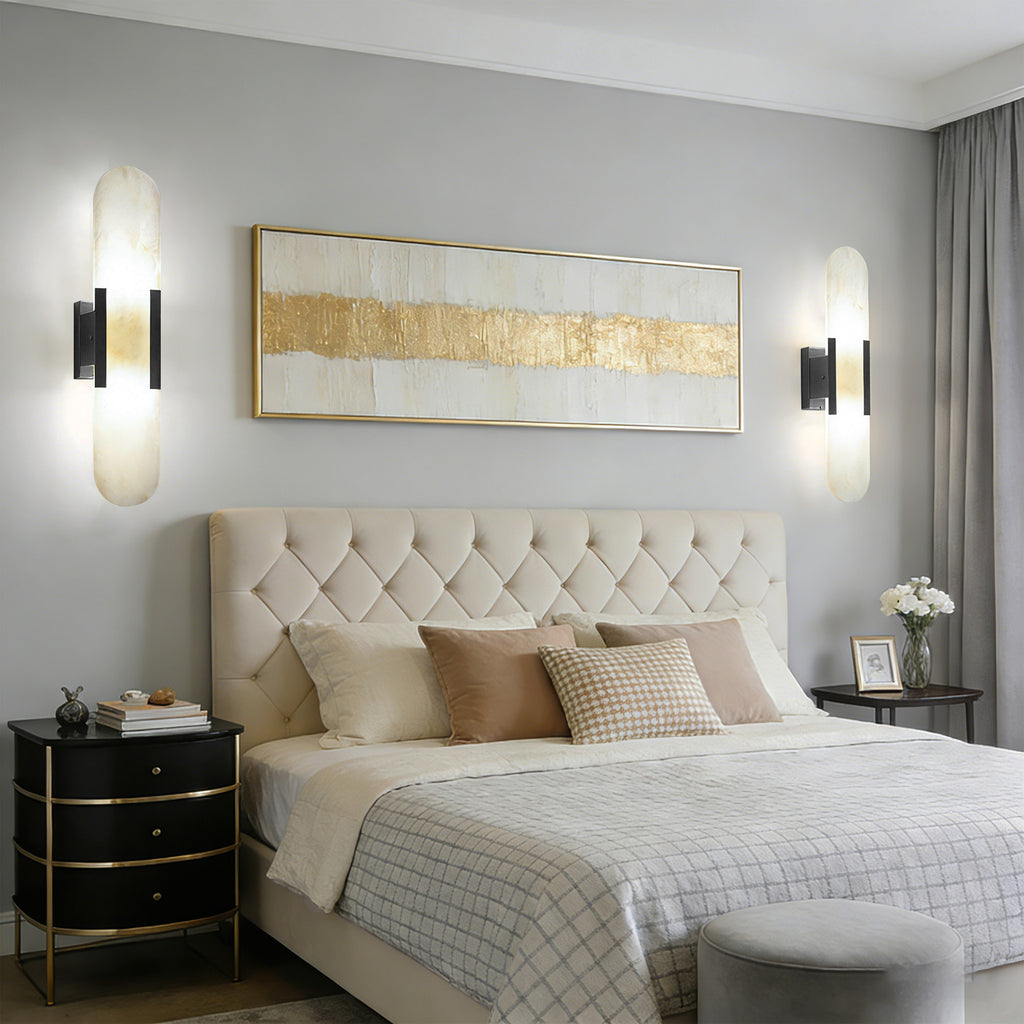 Dehowell 19.7in Dimmable Wall Mounted Sconce with Alabaster Shade,Modern 2-lights Wall Light with G9 Bulbs (Set of 2)