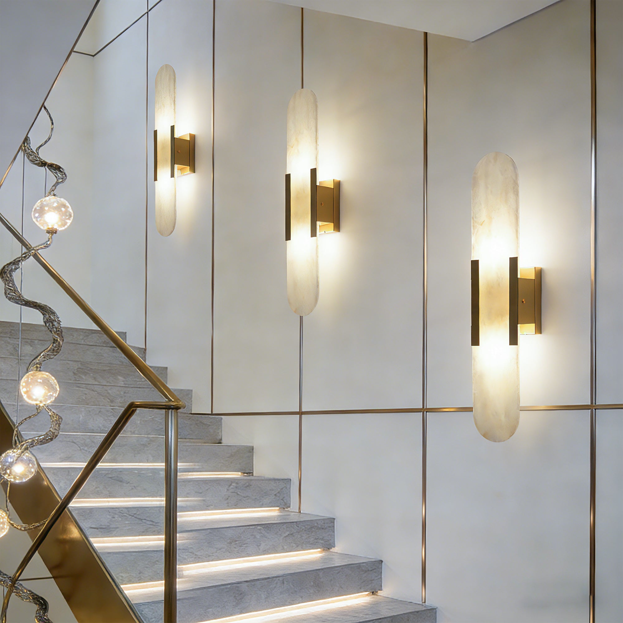 Dehowell 19.7in Dimmable Wall Mounted Sconce with Alabaster Shade,Modern 2-lights Wall Light with G9 Bulbs (Set of 2)
