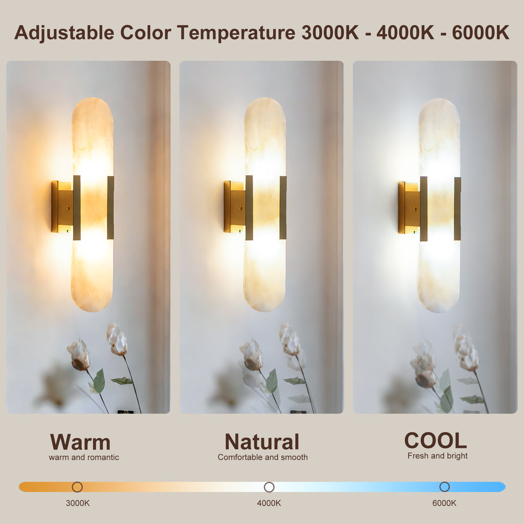 Dehowell 19.7in Dimmable Wall Mounted Sconce with Alabaster Shade,Modern 2-lights Wall Light with G9 Bulbs (Set of 2)