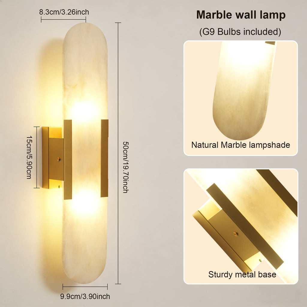 Dehowell 19.7in Dimmable Wall Mounted Sconce with Alabaster Shade,Modern 2-lights Wall Light with G9 Bulbs (Set of 2)