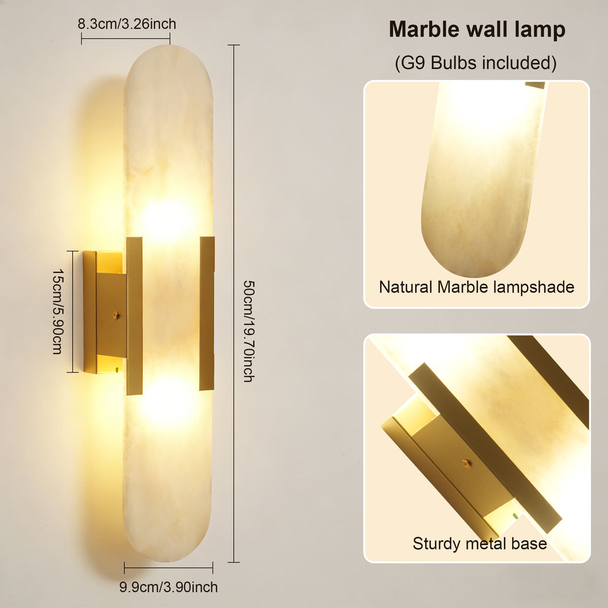 Dehowell 19.7in Dimmable Wall Mounted Sconce with Alabaster Shade,Modern 2-lights Wall Light with G9 Bulbs (Set of 2)