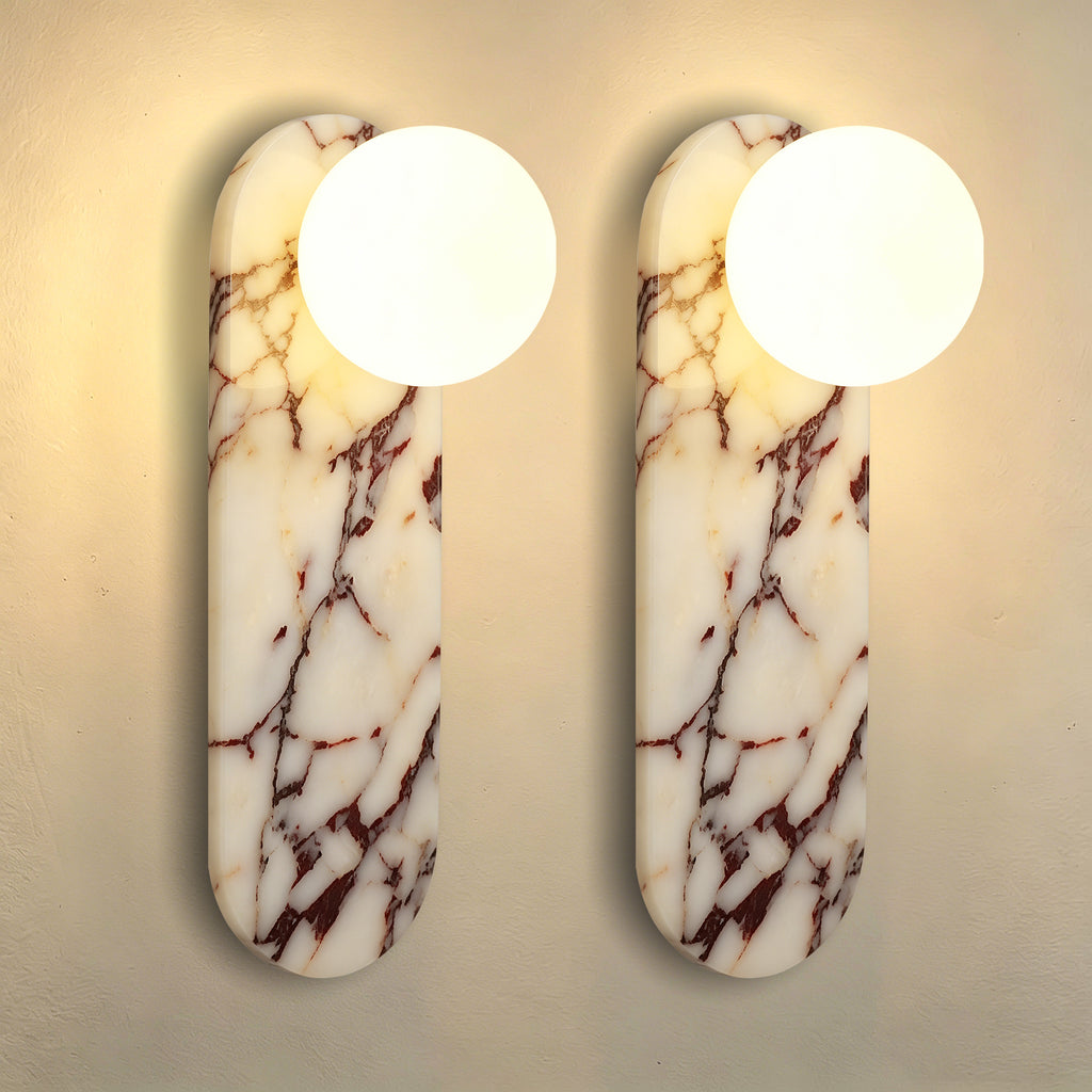 Dehowell 13.78in Bulgari Marble Wall Sconces,modern Nutural Alabaster Wall Light With Glass Globe Shade,g9 Lights Including (Set of 2)